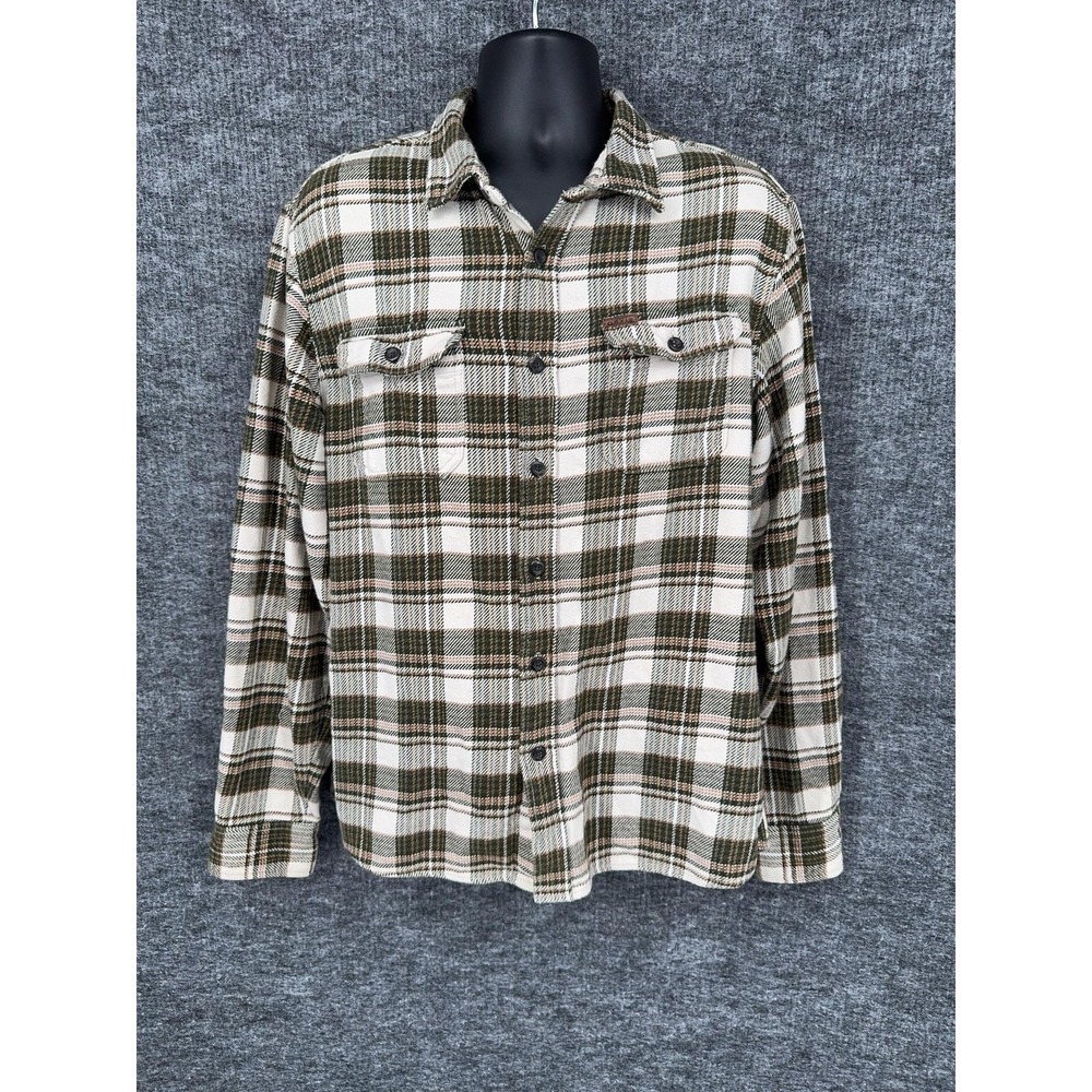 Orvis Shirt Mens L Green Plaid Cotton Flannel Long Sleeve‎ Casual Heavyweight